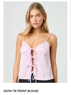 Satin Tie Front Blouse - Pink (Glassons - Brand New w/ Tags)